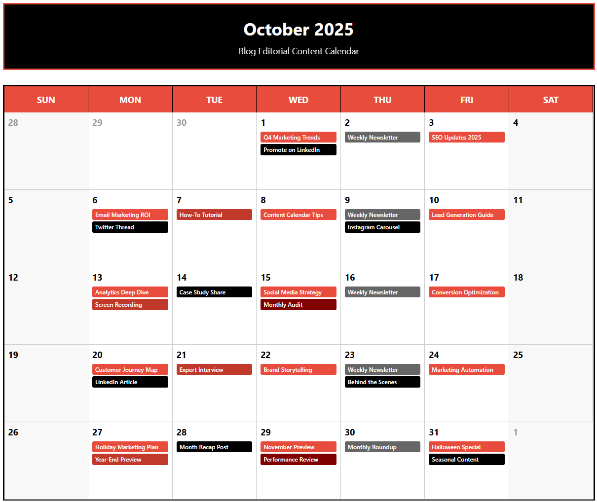 Editorial Content Calendar